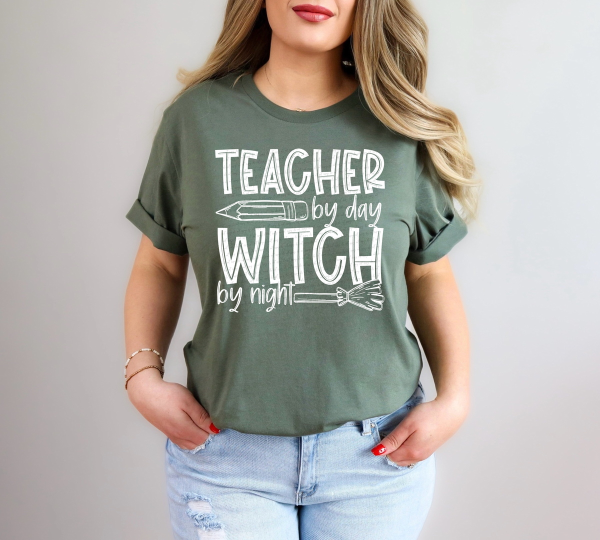 Teacher By Day Witch By Night White 89113 DTF Transfer