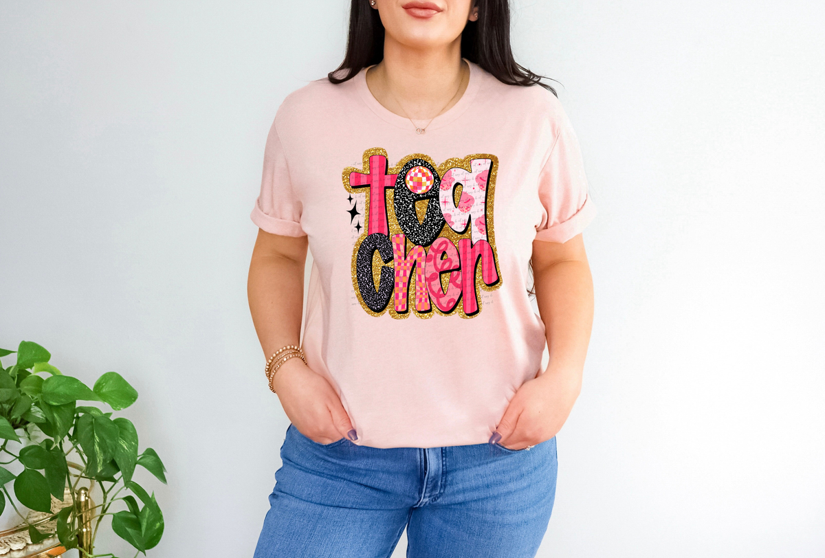 Teacher Faux Glitter Retro 51666 DTF transfer