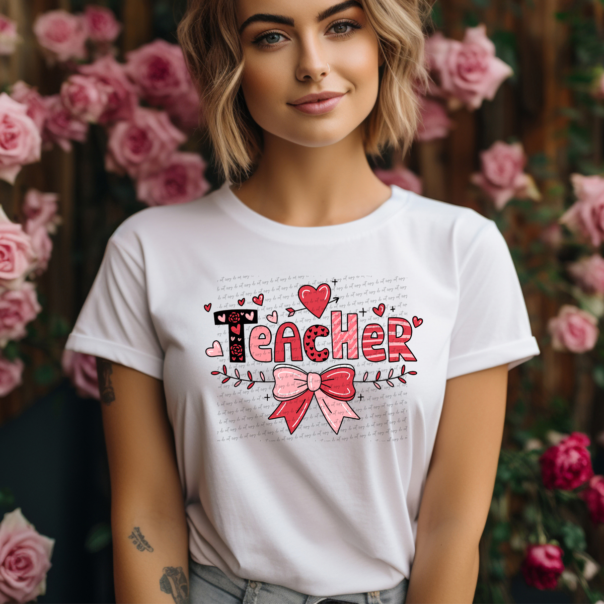 Teacher Heart Bow 71814 DTF Transfer