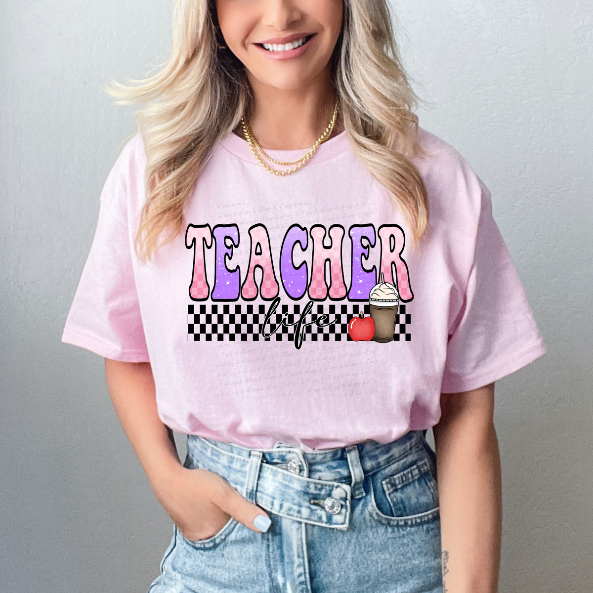 Teacher Life Checker Apple Coffee Cup 111371 DTF transfer