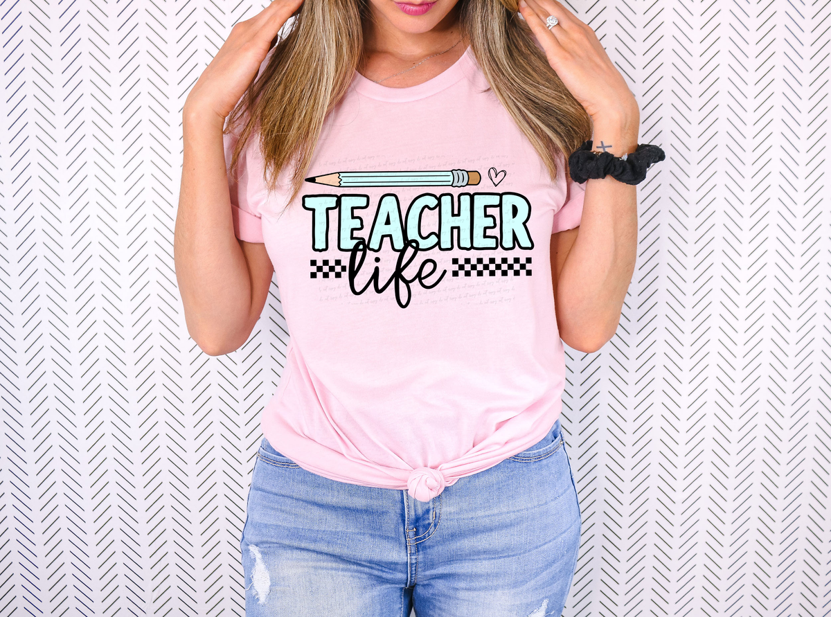 Teacher Life Mint Pencil Checker 111404 DTF transfer