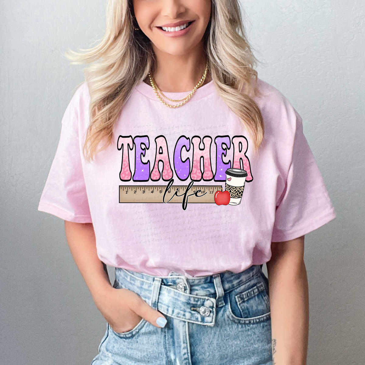 Teacher Life Ruler Apple Leopard Coffee Cup 111374 DTF transfer