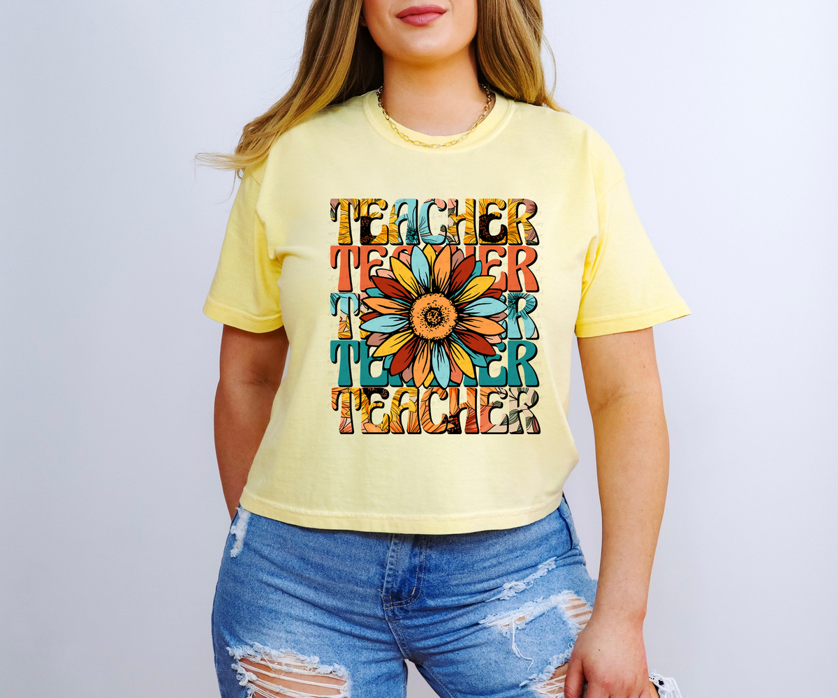 Teacher Stacked Pastel Sunflower 115947 DTF Transfer