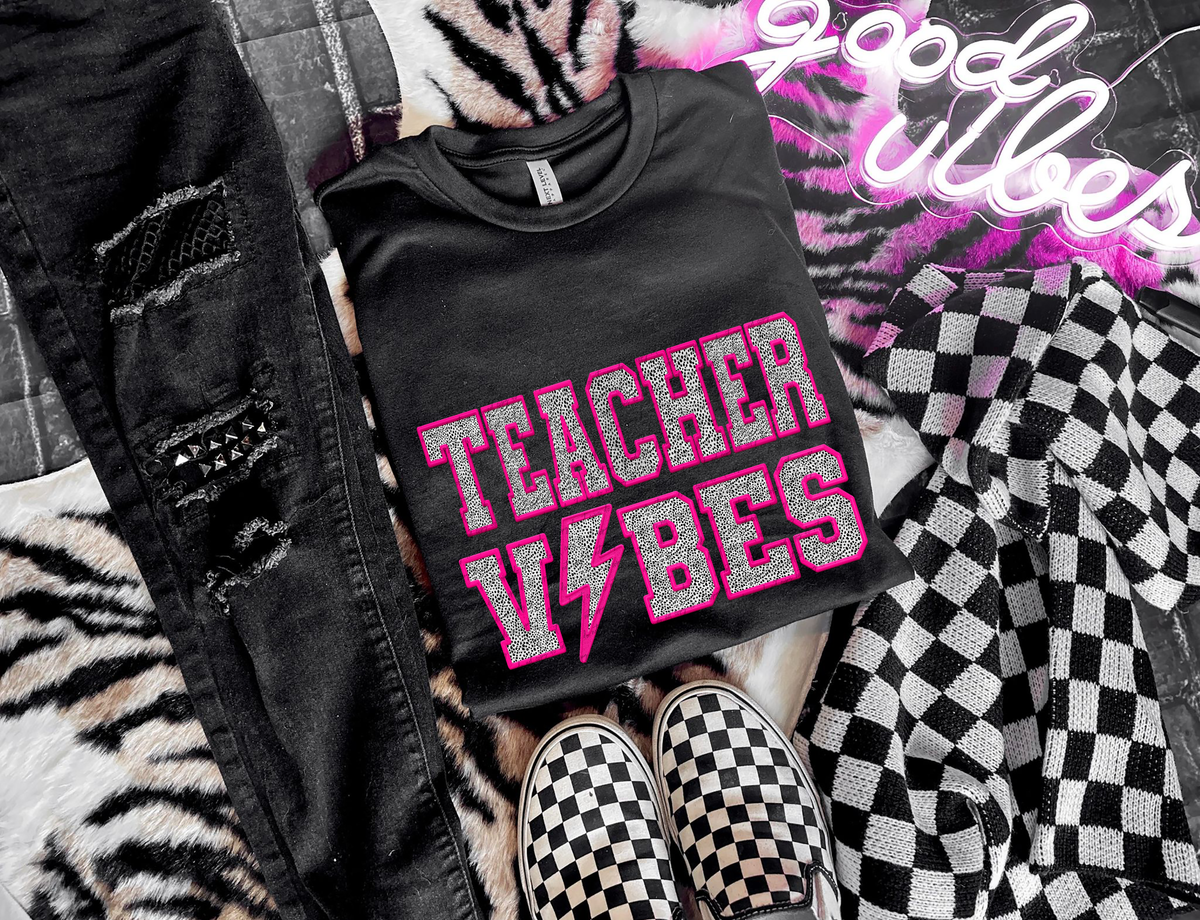 Teacher Vibes Faux Embroider 46771 DTF transfer