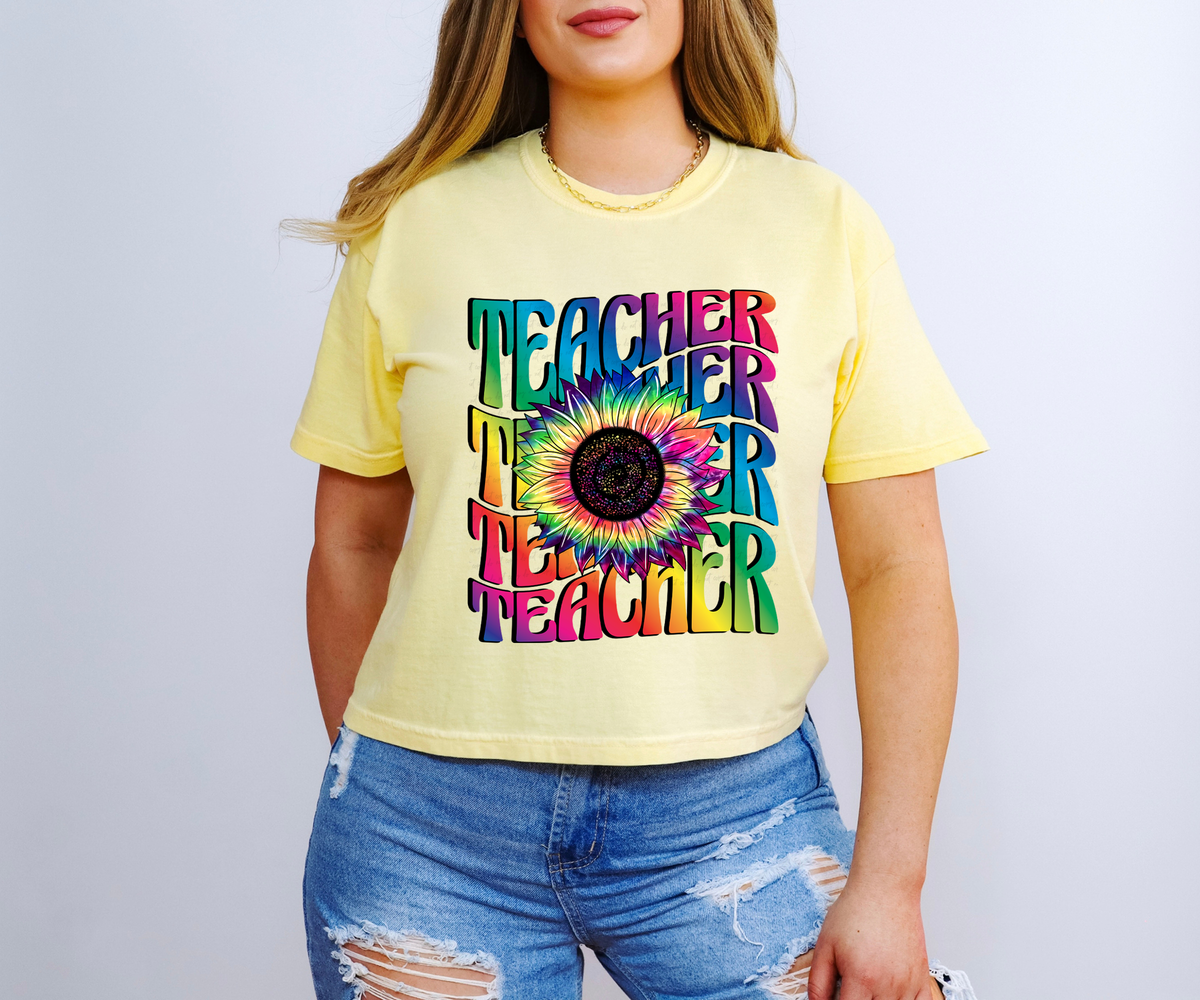 Teacher Wave Stacked Tye Dye Sunflower 115945 DTF Transfer