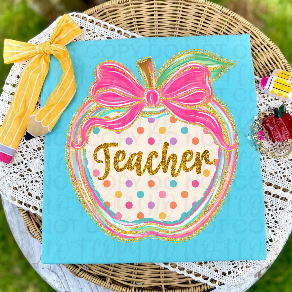 Teacher polkadot apple (UAC) DTF Transfer