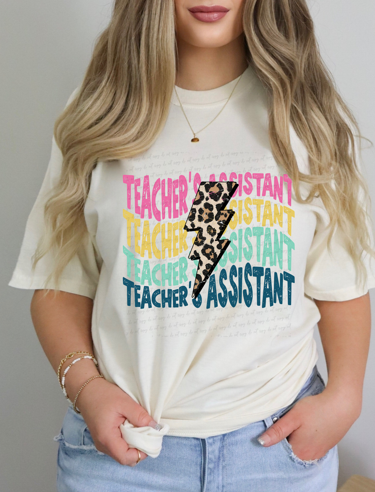 Teacher's Assistant Stacked Leopard Lightning Bolt 114853 DTF transfer
