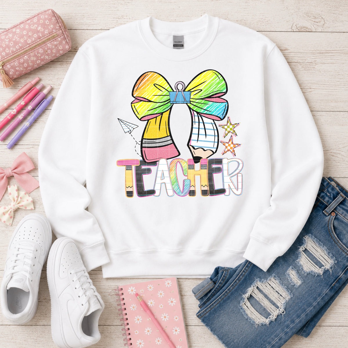 Teacher ombre pencil bow (SDD) DTF Transfer