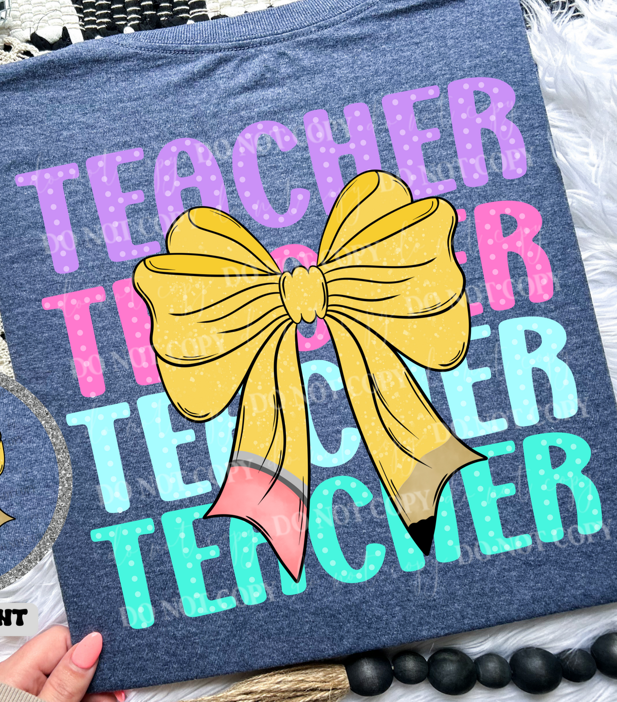 Teacher Stacked Pencil Bow (Linda) 102157 DTF transfer