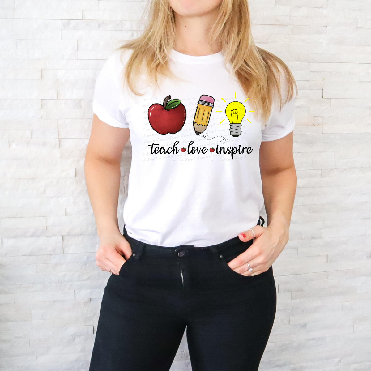 Teach Love Inspire Apple Pencil Bulb 116991 DTF Transfer