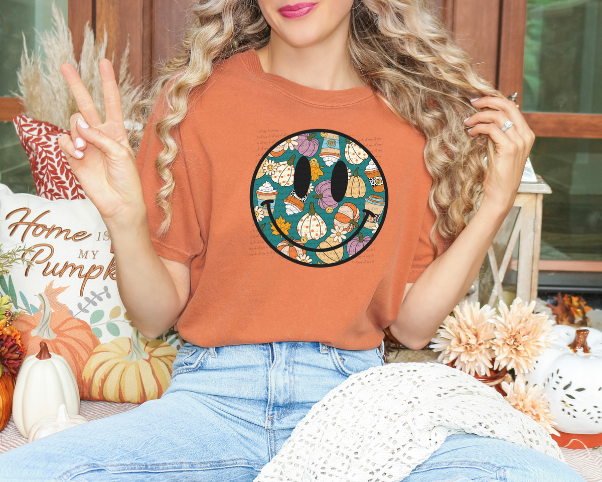 Teal Fall Smiley 59985 DTF Transfer