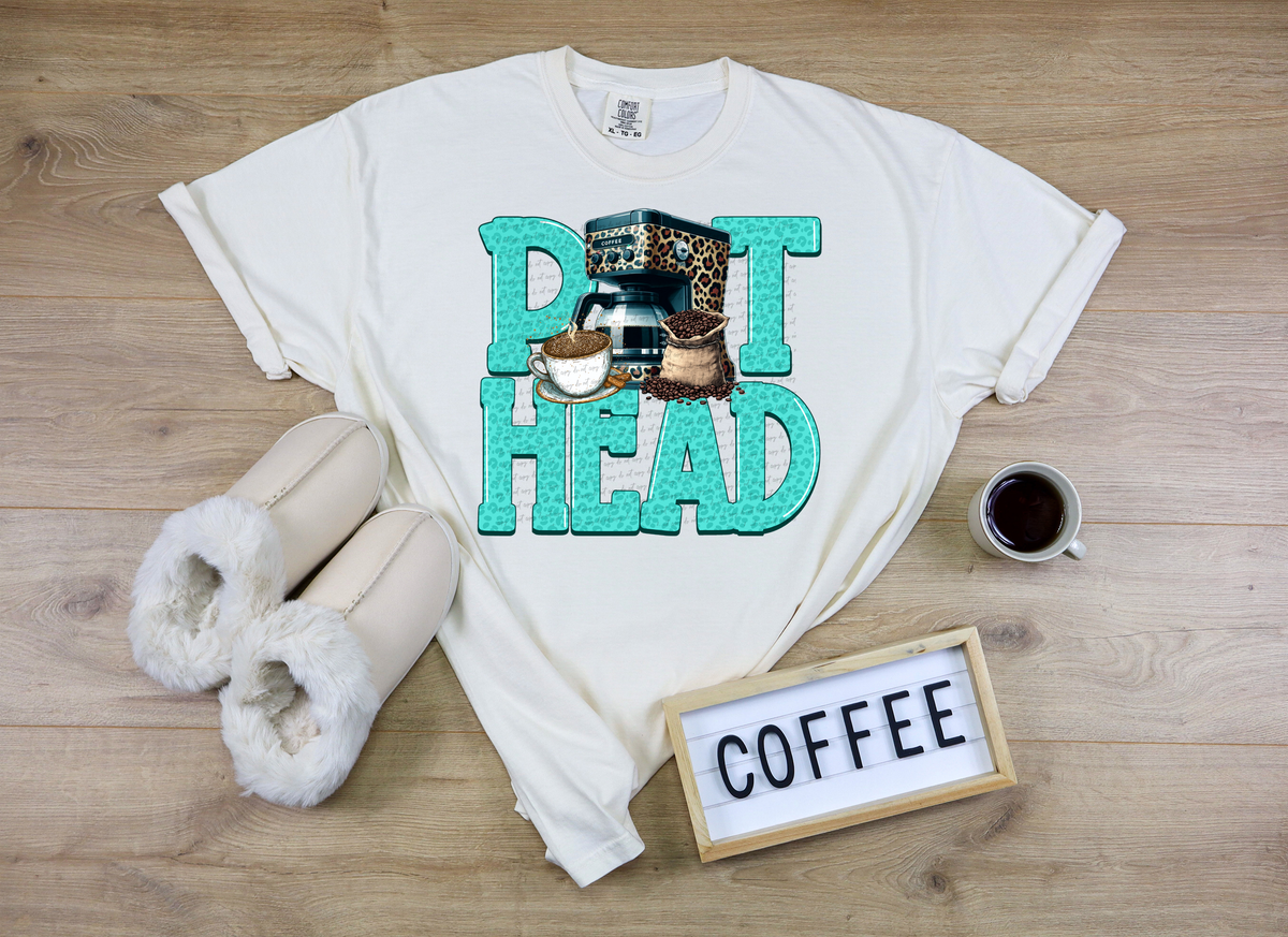 Teal Pot Head Coffee 76491 DTF Transfer