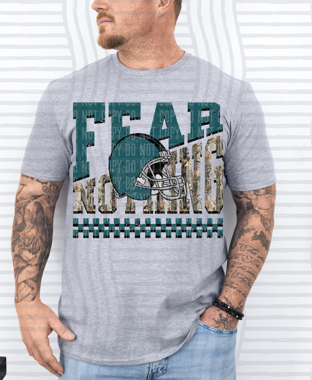 Teal and camo fear nothing (Caplinger) DTF Transfer