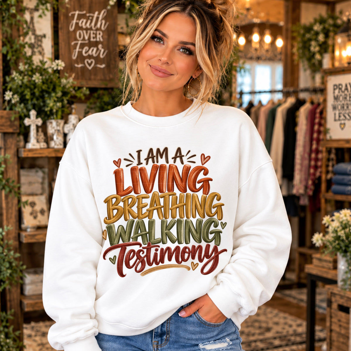 I am a living breathing walking testimony with hearts (SDD) DTF Transfer