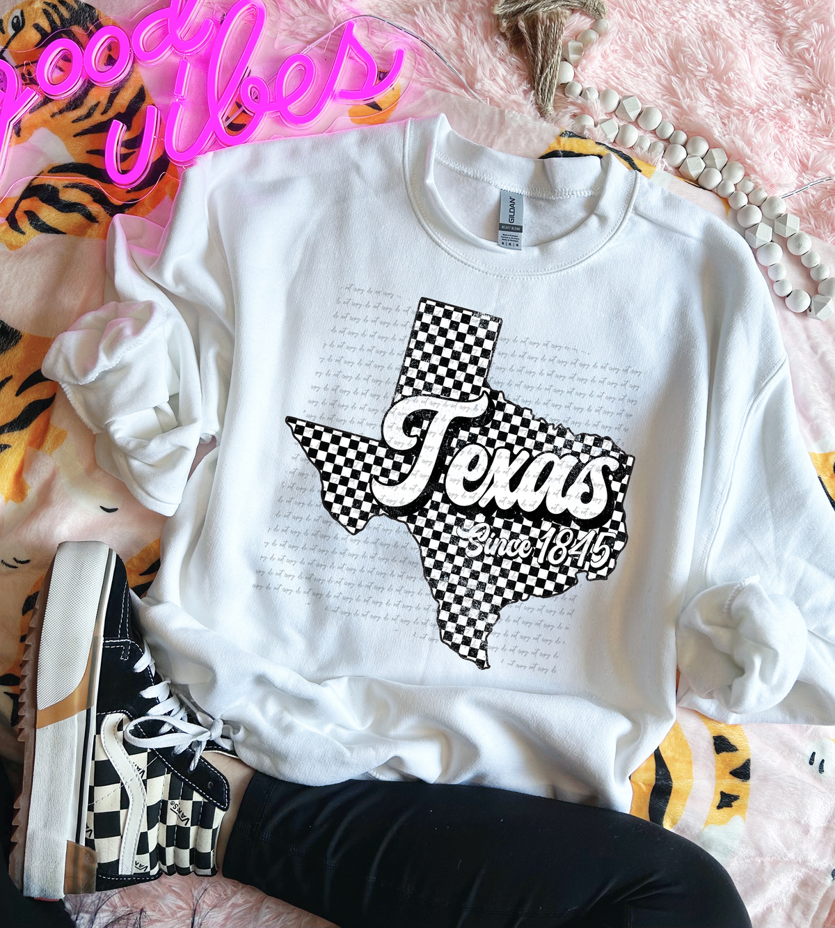 Texas Since 1845 Checkered Grunge 66757 DTF transfer