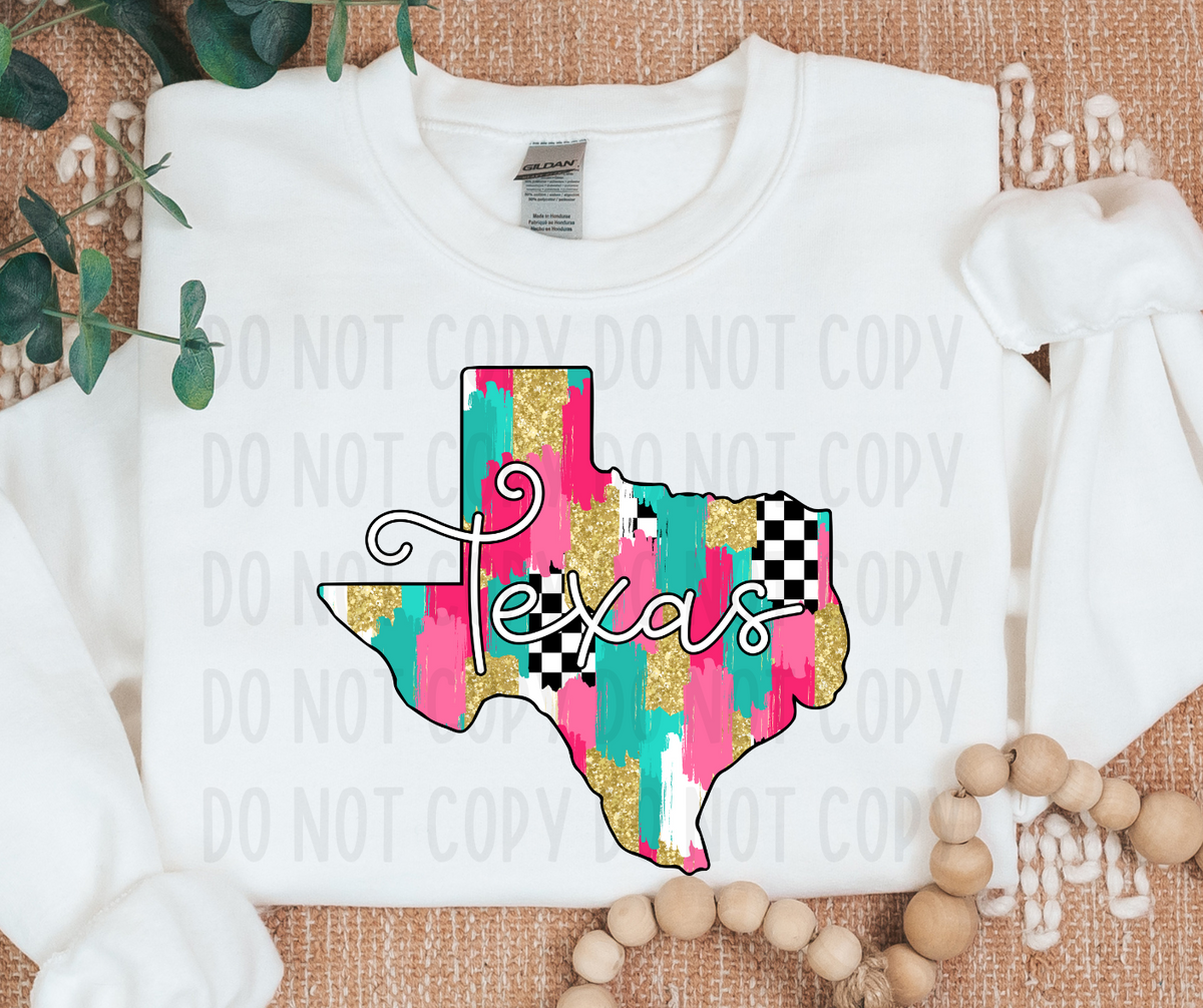 Texas Brushstroke Checkered State (canvista) DTF transfer