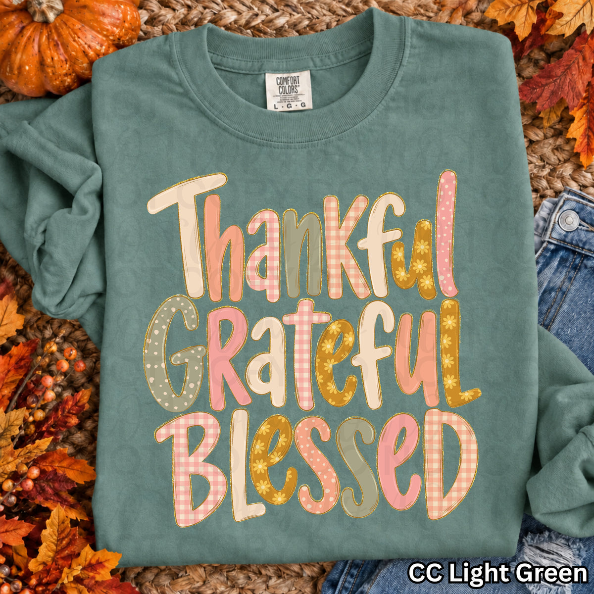 Thankful grateful blessed pastel plaid and polkadot stacked (UAC) DTF Transfer