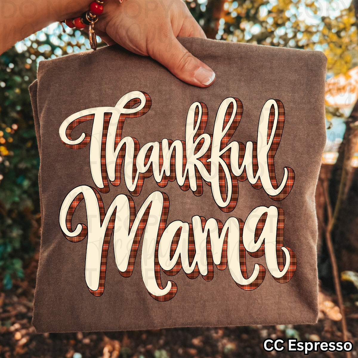 Thankful mama white and plaid cursive (UAC) DTF Transfer