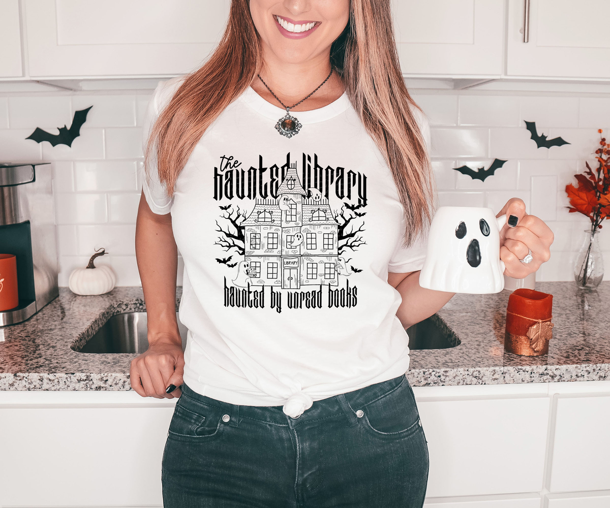 The Haunted Library Haunted By Unread Books Black 46330 DTF transfer