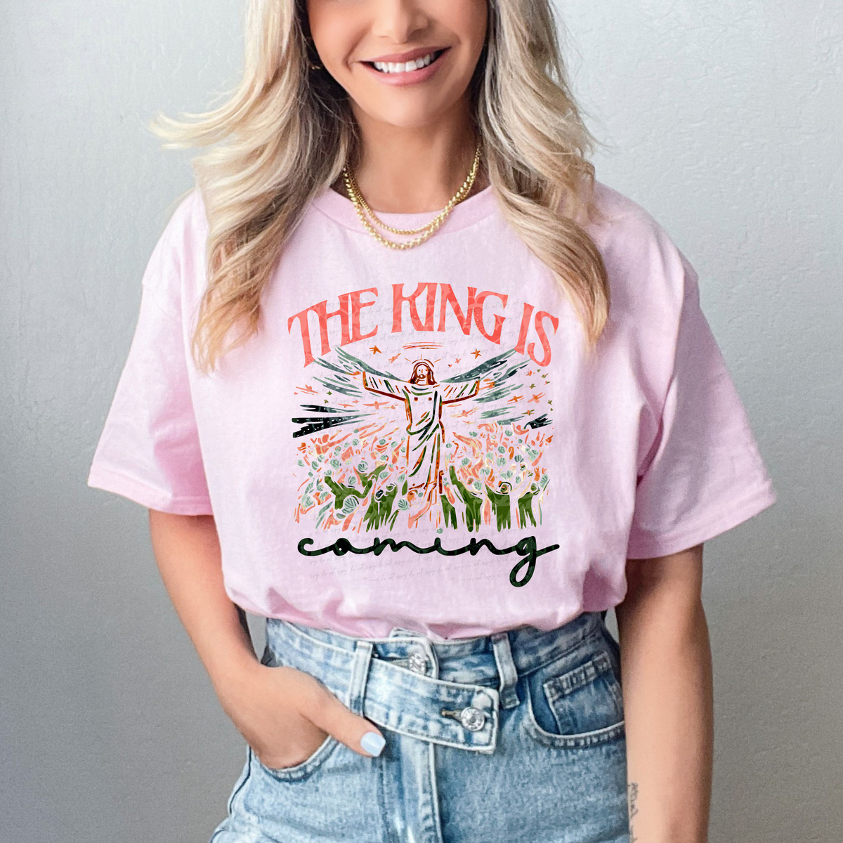 The King is Coming Jesus and Angel Colorful Font 111791 DTF transfer