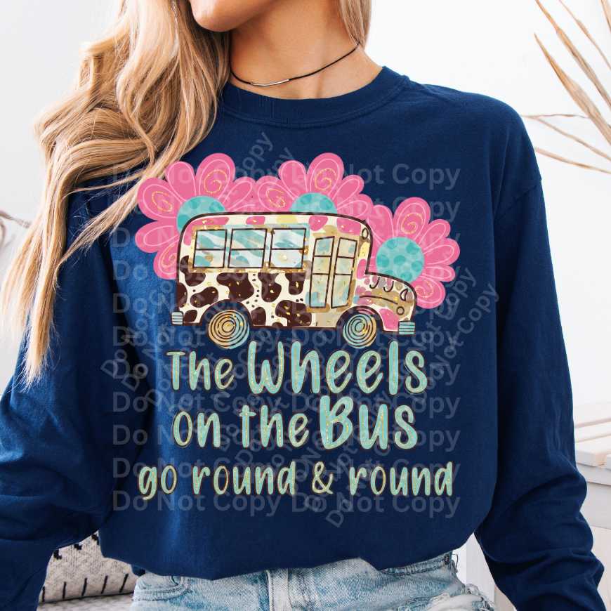 The wheels on the bus with flowers (Irene) DTF Transfer