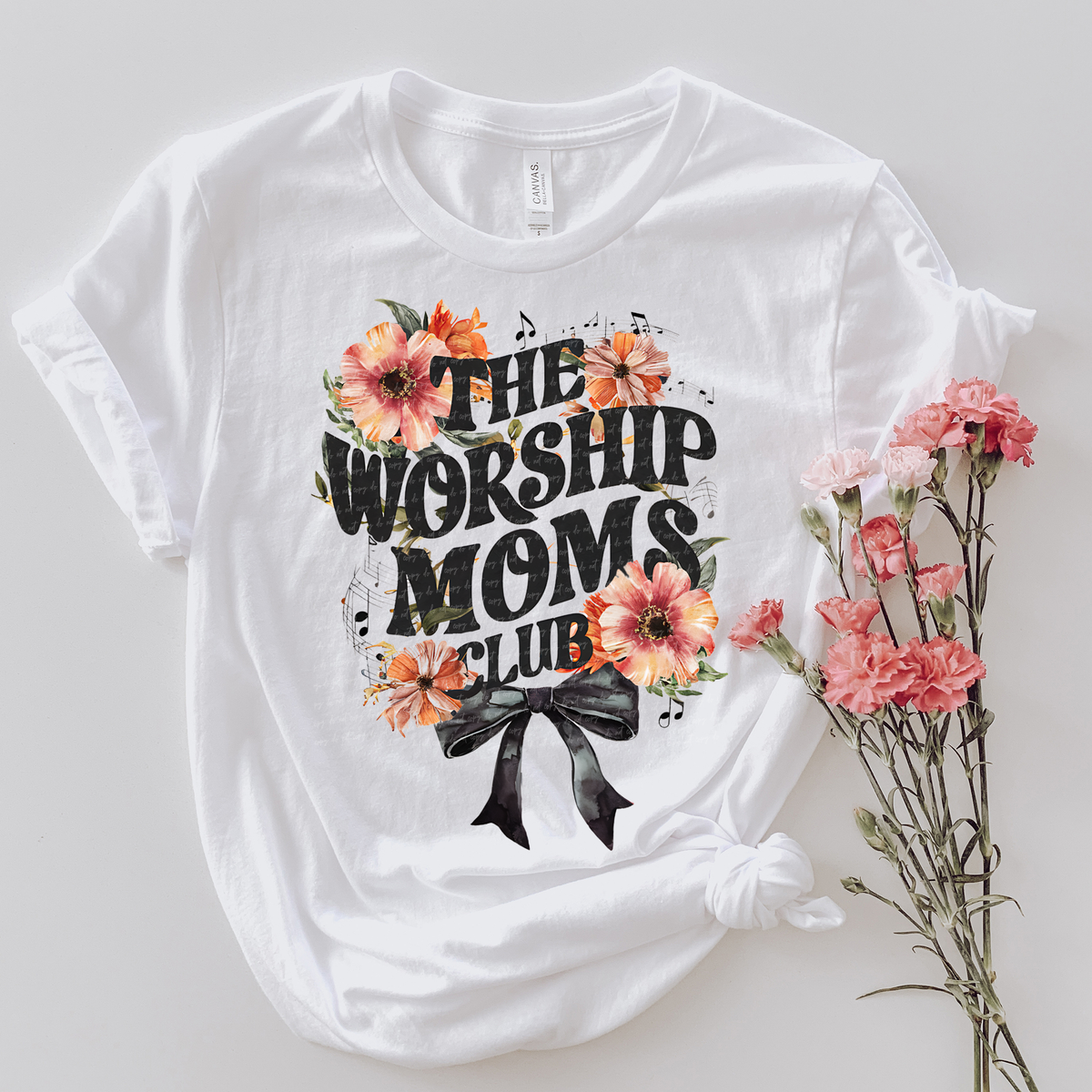 The Worship Moms Club Black Bow And Floral 81425 DTF Transfer