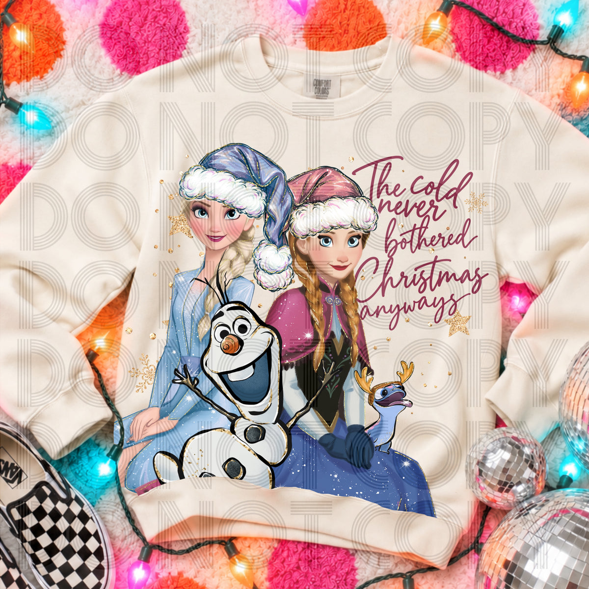 The cold never bothered Christmas Gold Glitter Exclusive (Renewed) DTF Transfer