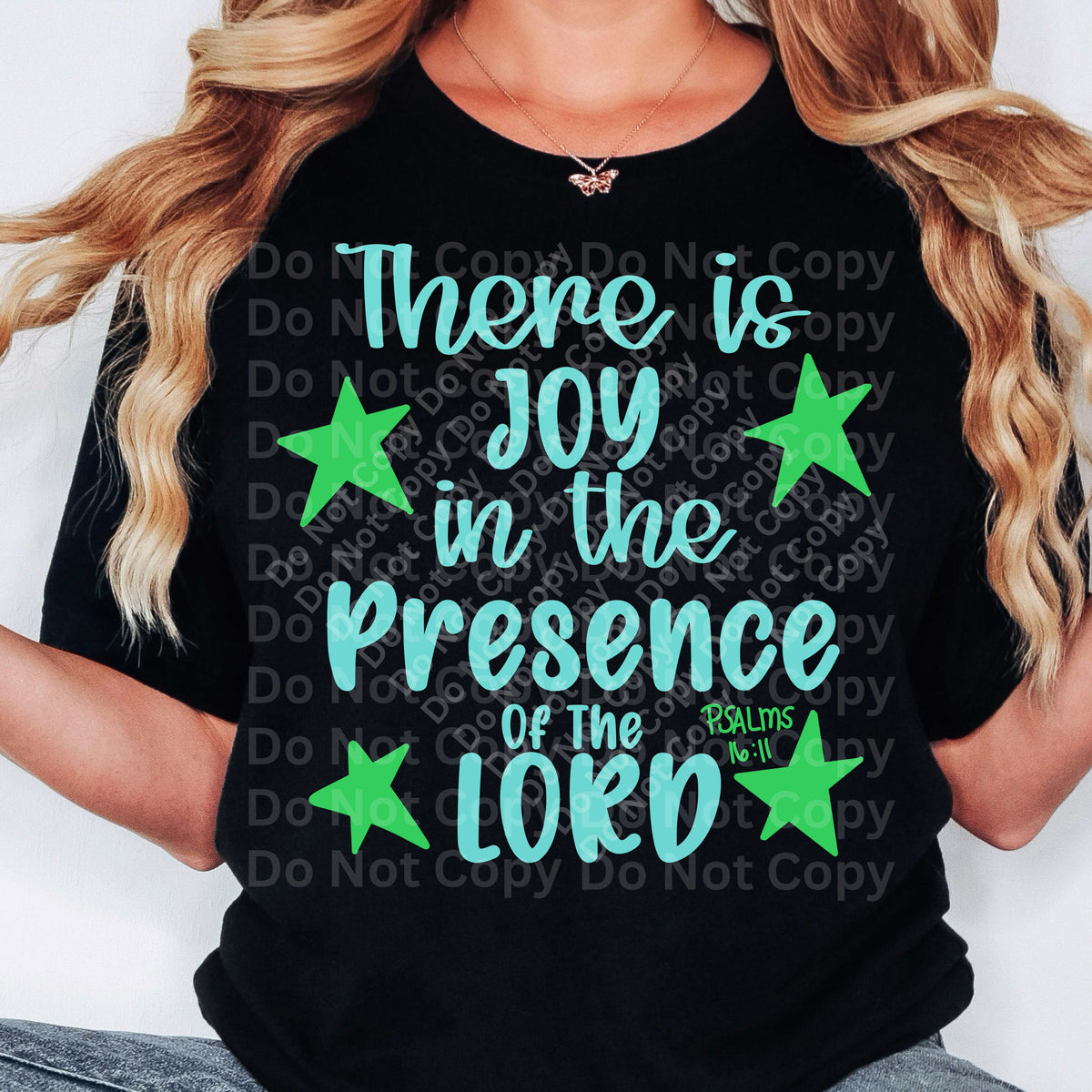 There is joy blue font (Irene) DTF Transfer