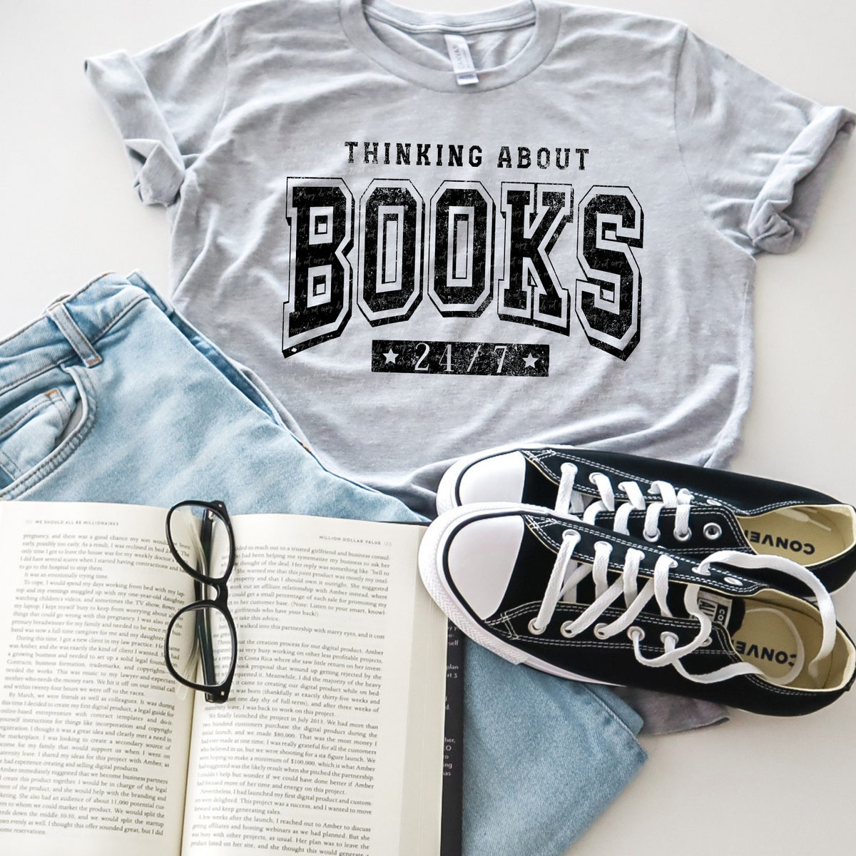 Thinking About Books 24/7 Black Grunge 86606 DTF Transfer