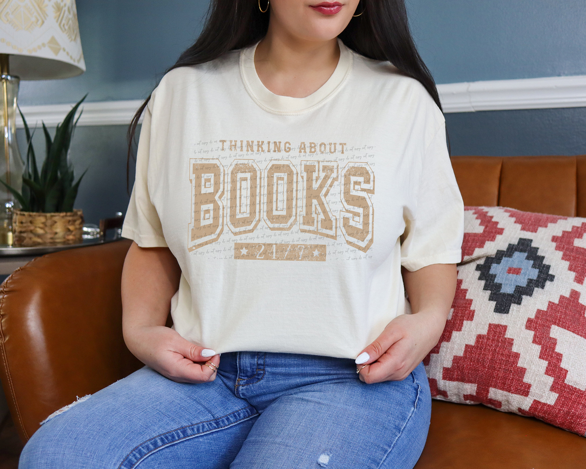 Thinking About Books 24/7 Tan Grunge 86742 DTF Transfer