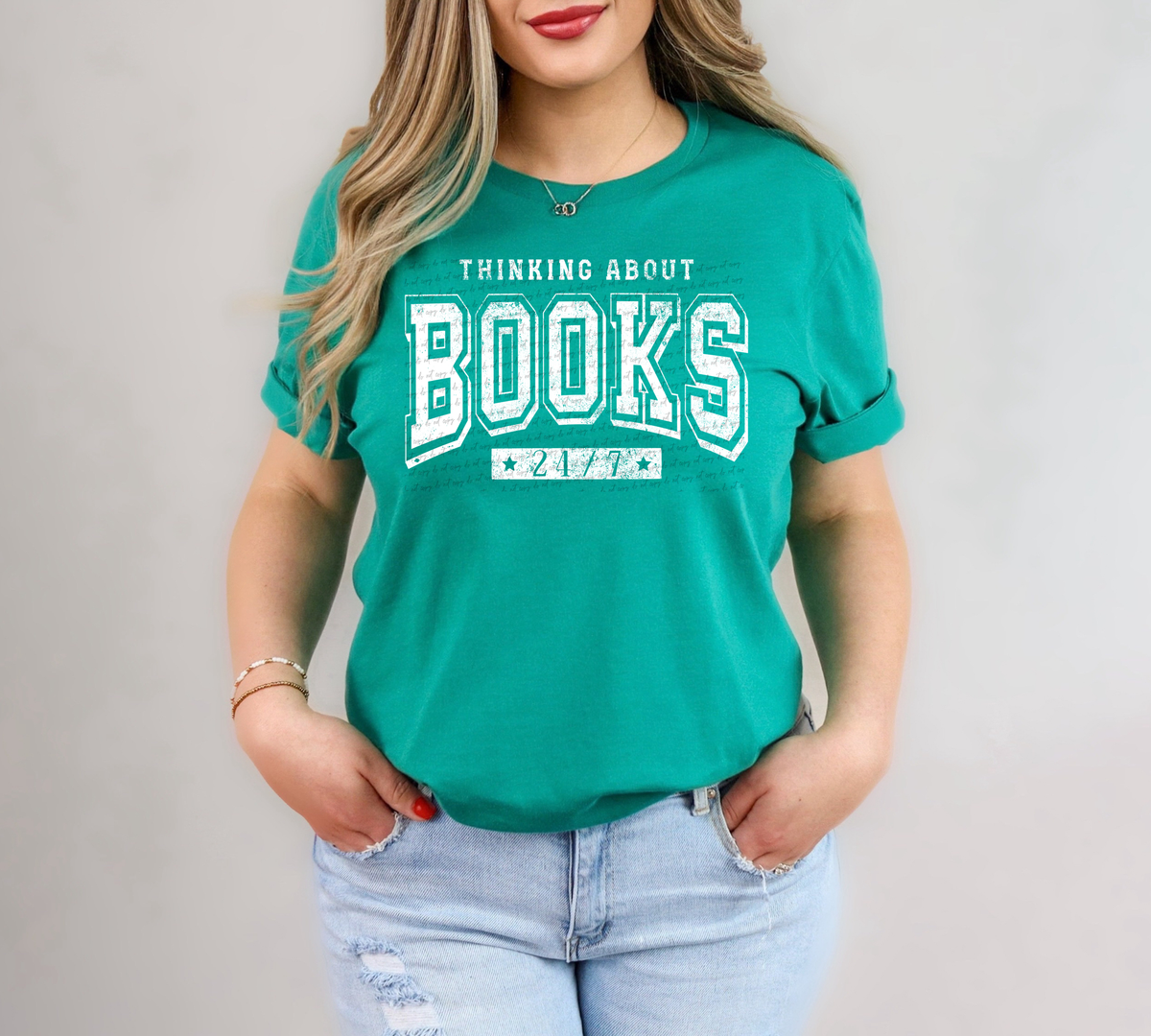 Thinking About Books 24/7 Varsity Font White Grunge 86810 DTF Transfer