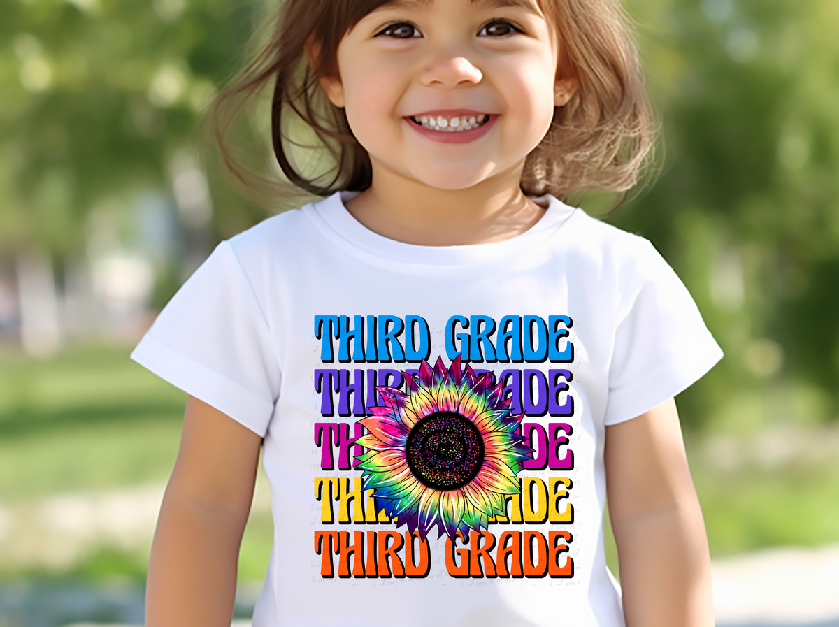 Third Grade Stacked Tie Dye Sunflower Girl 115949 DTF Transfer