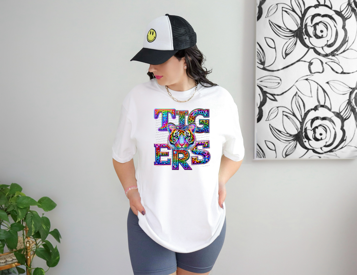 Tigers Mascots Rhinestone Leopard Rainbow 42908 DTF transfer