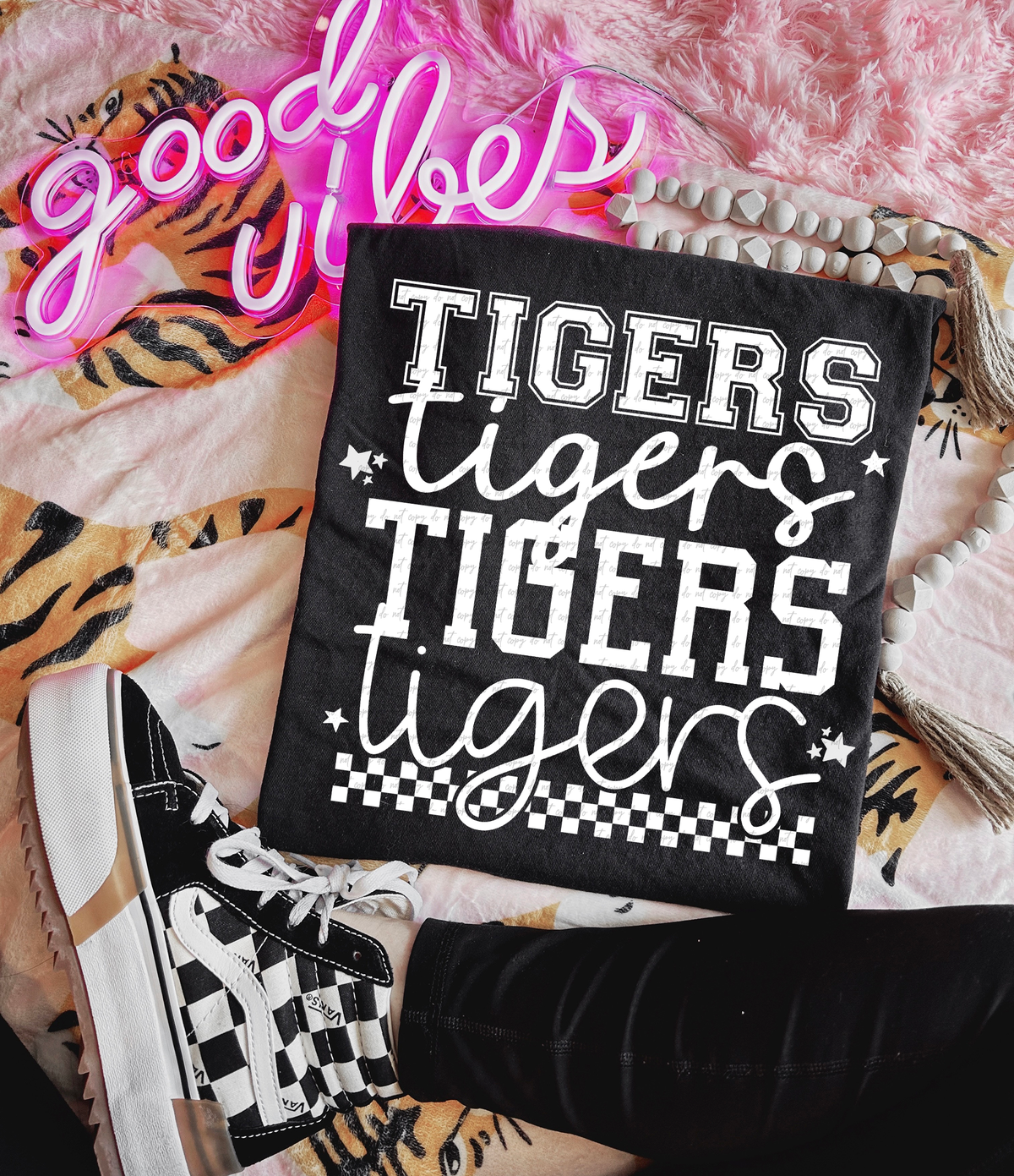Tigers Varsity And Cursive Font White 86784 DTF Transfer