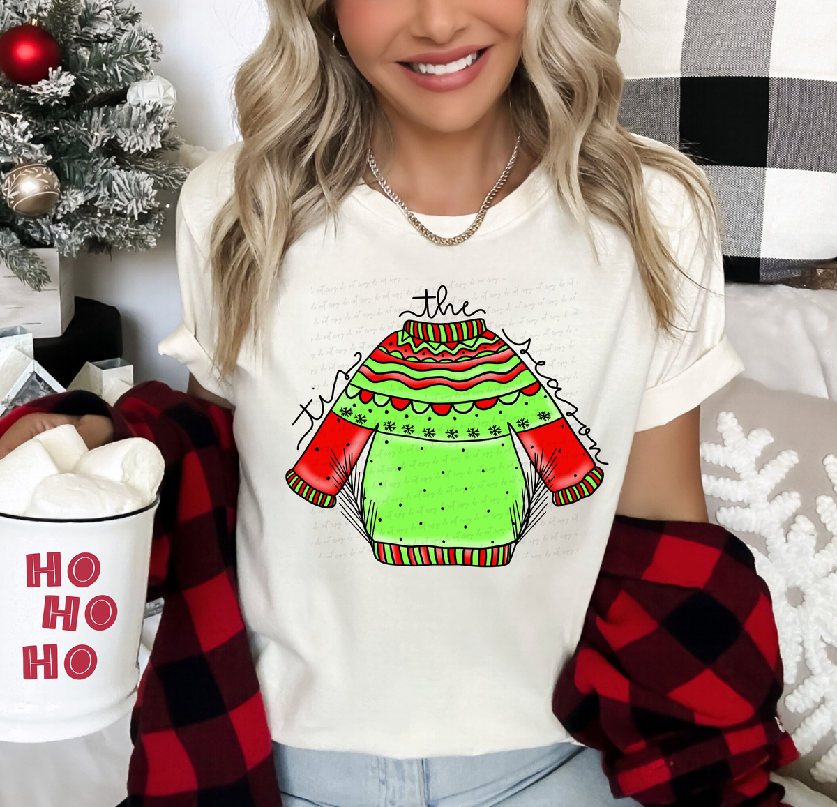 Tis The Season Red and Green Sweater 115893 DTF Transfer