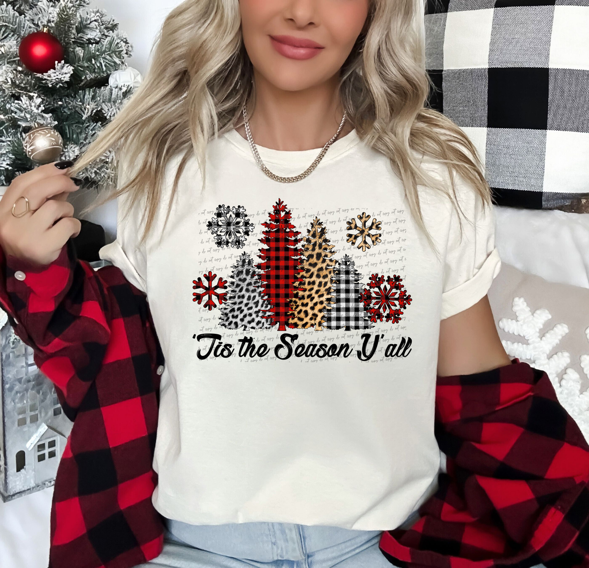 Tis' The Season Y'all Buffalo Plaid Trees 63193 DTF transfer