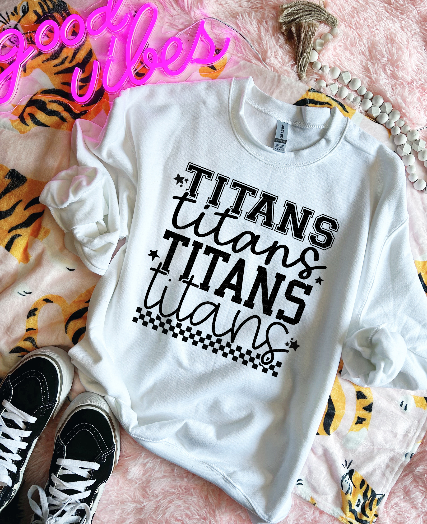 Titans Varsity And Cursive Font Checkers Black 86635 DTF Transfer – Mud ...