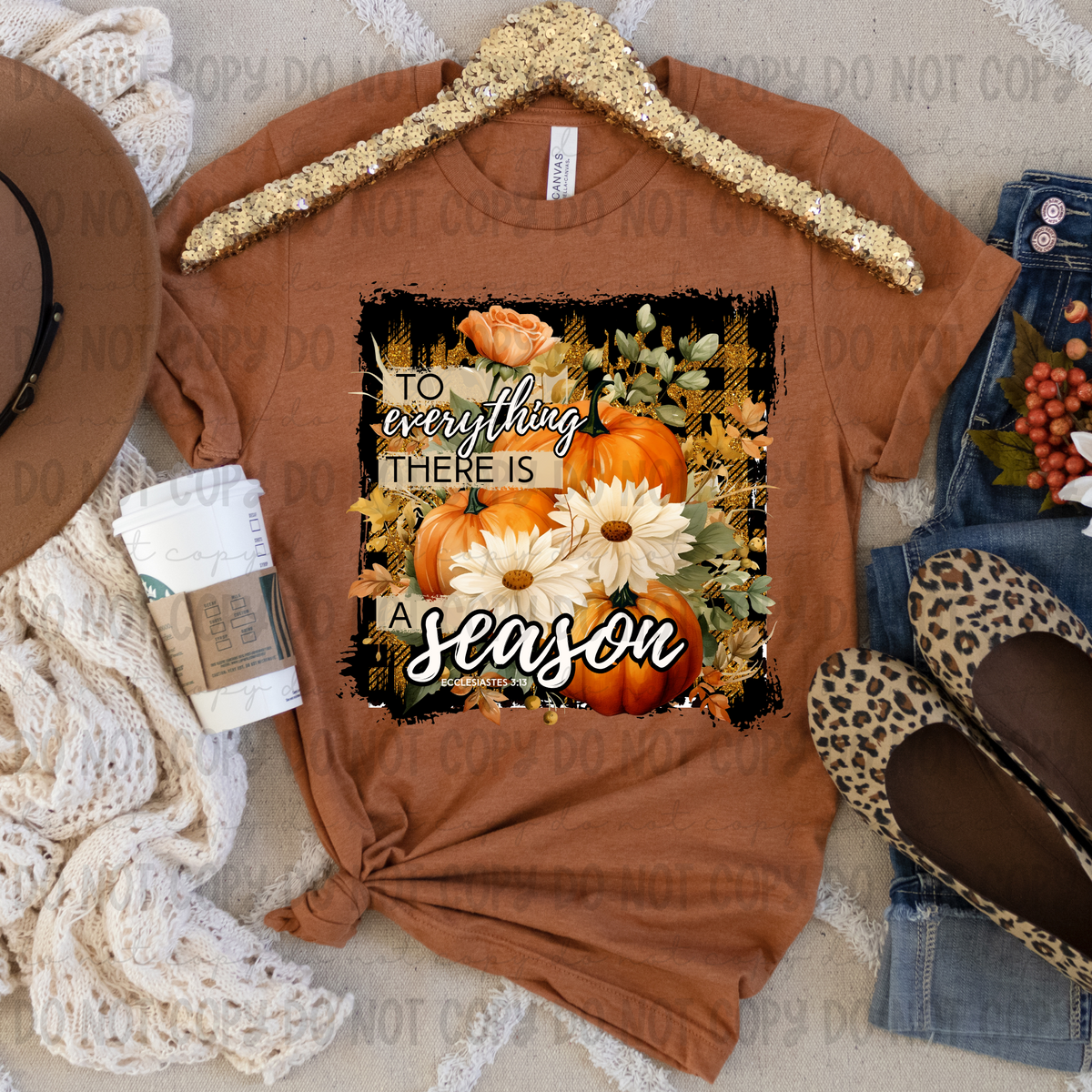 To everything there is a season retangle pumpkins and flowers DTF transfer