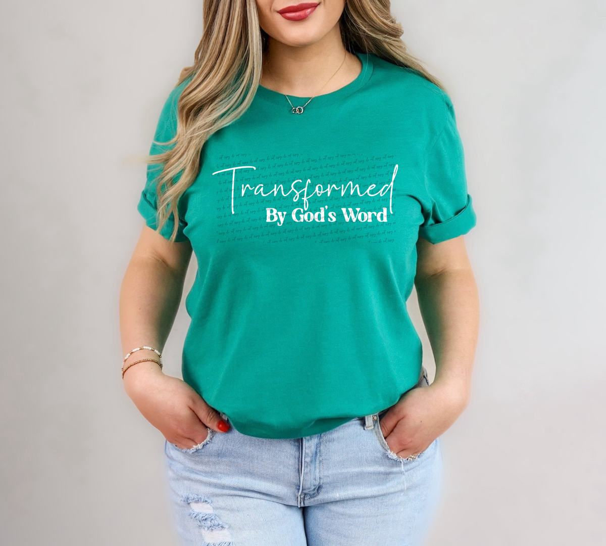 Transformed By Gods Word Cursive And Serif Font White 89462 DTF Transfer