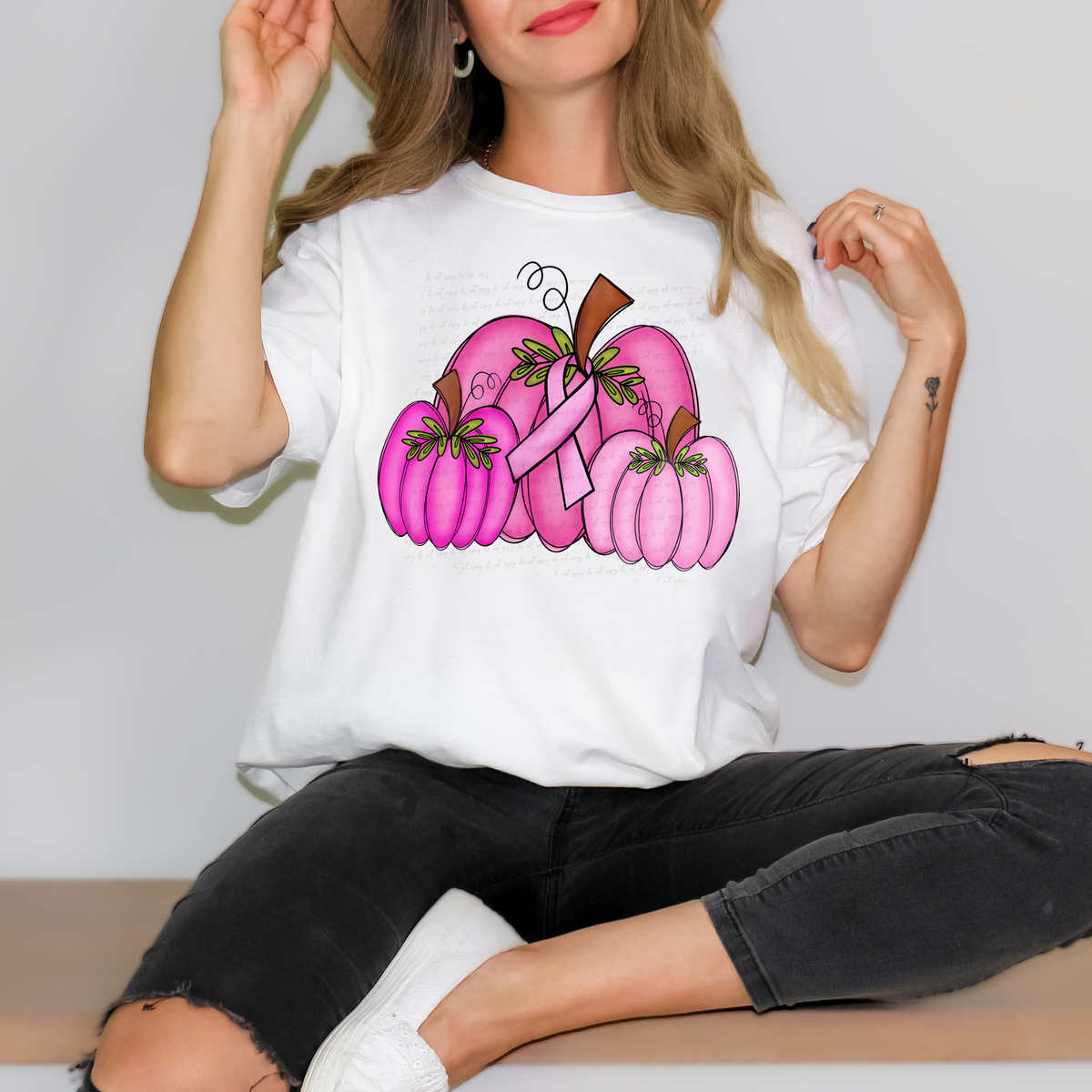 Trio Pink Pumpkin Cancer Awareness Bow 114605 DTF transfer