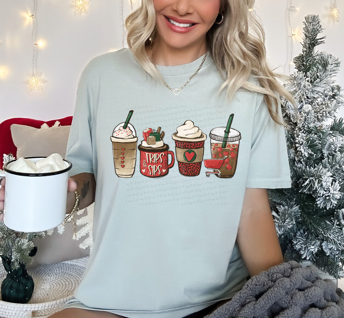 Trips and Sips Coffee Latte Red Cart 115698 DTF Transfer