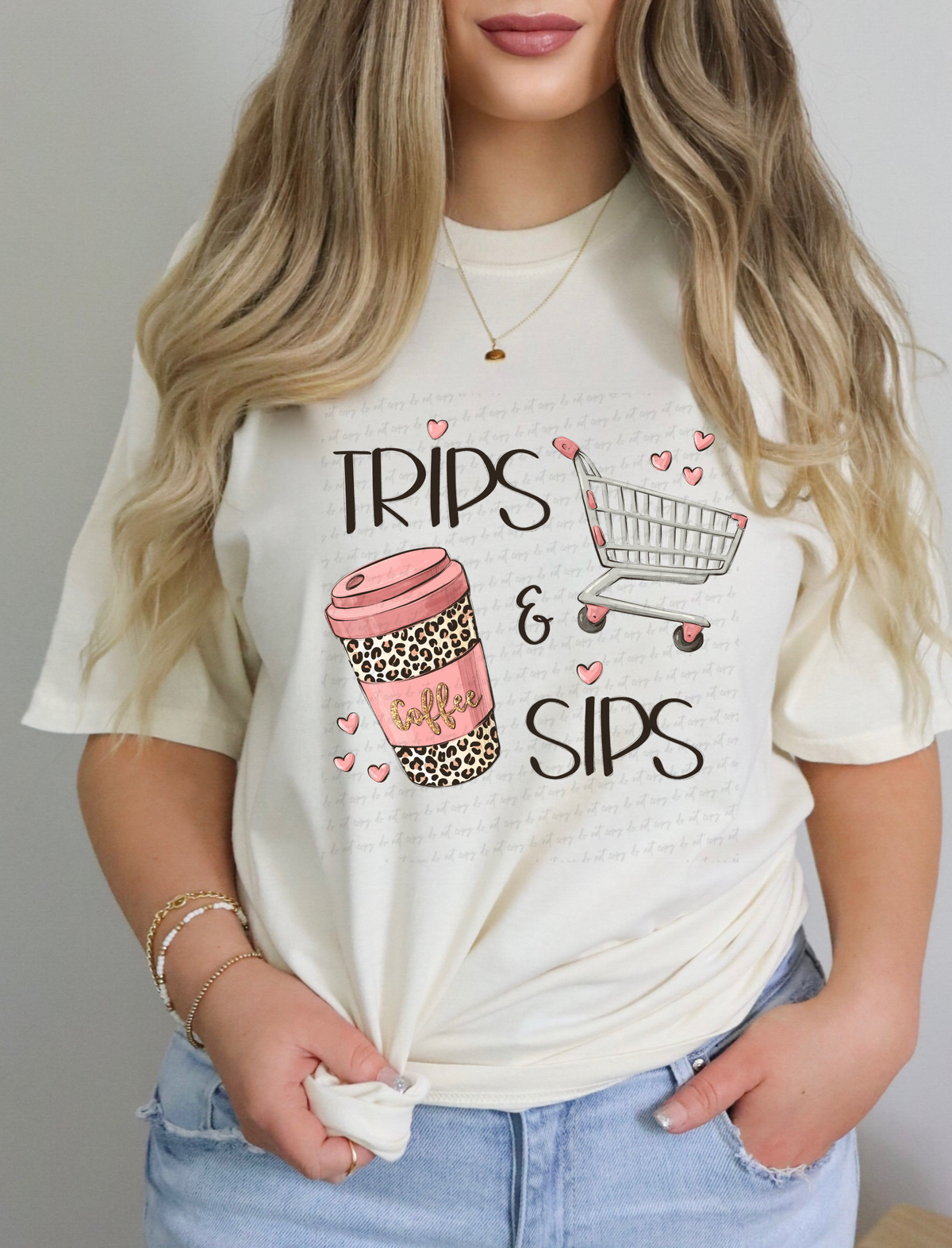 Trips and Sips Leopard Coffee Cup Hearts Cart 114898 DTF transfer
