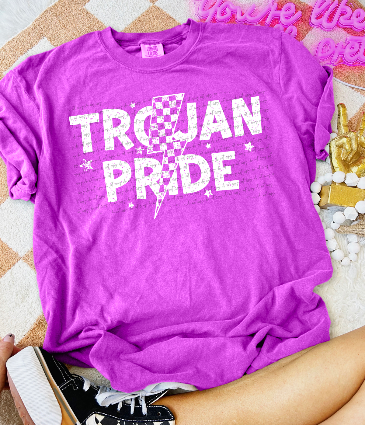 Trojan Pride Checkered Lightning Bolt White 89079 DTF Transfer