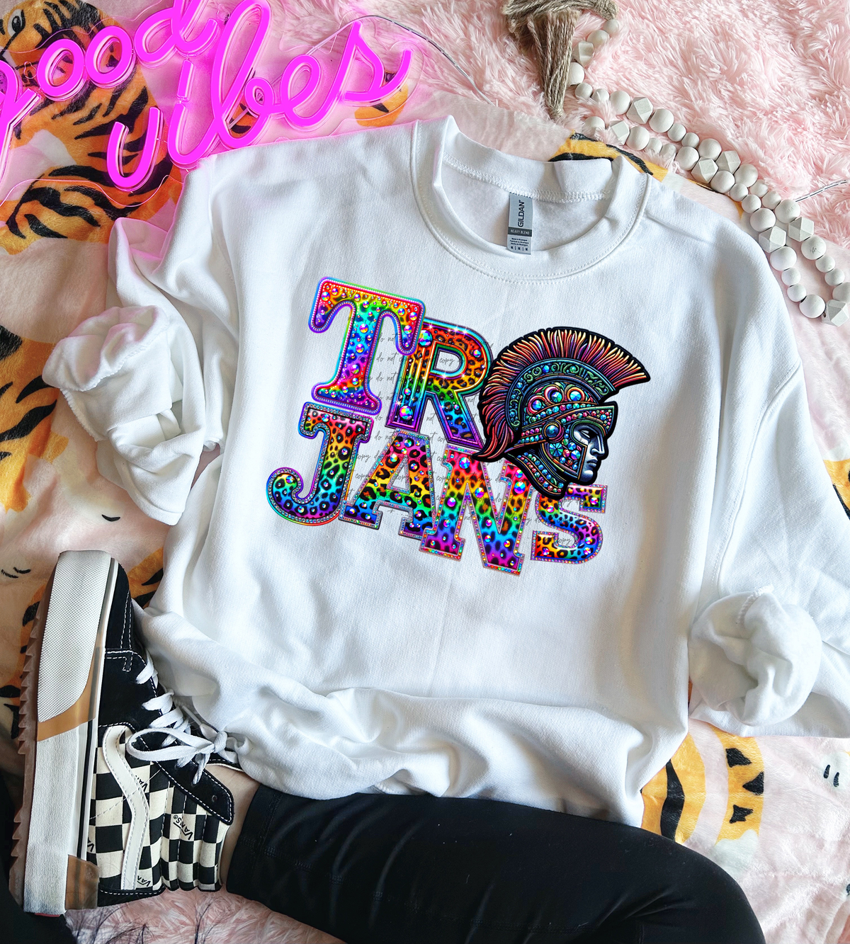 Trojans Rainbow Leopard Rhinestone 46138 DTF transfer