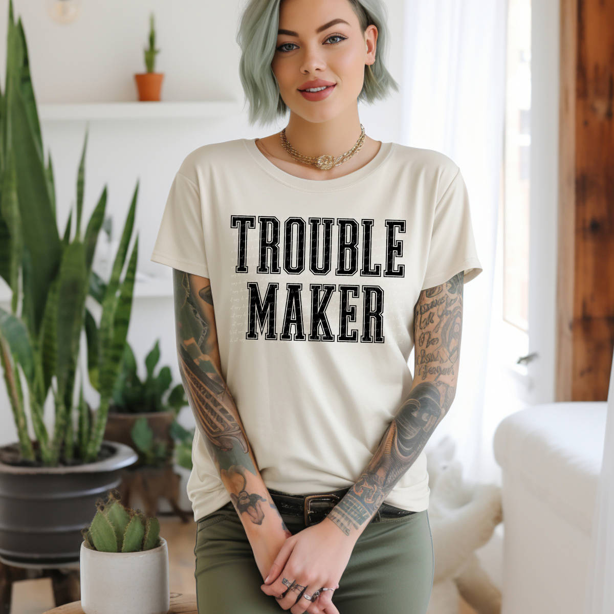 Trouble Maker Varsity Font Black 86607 DTF Transfer