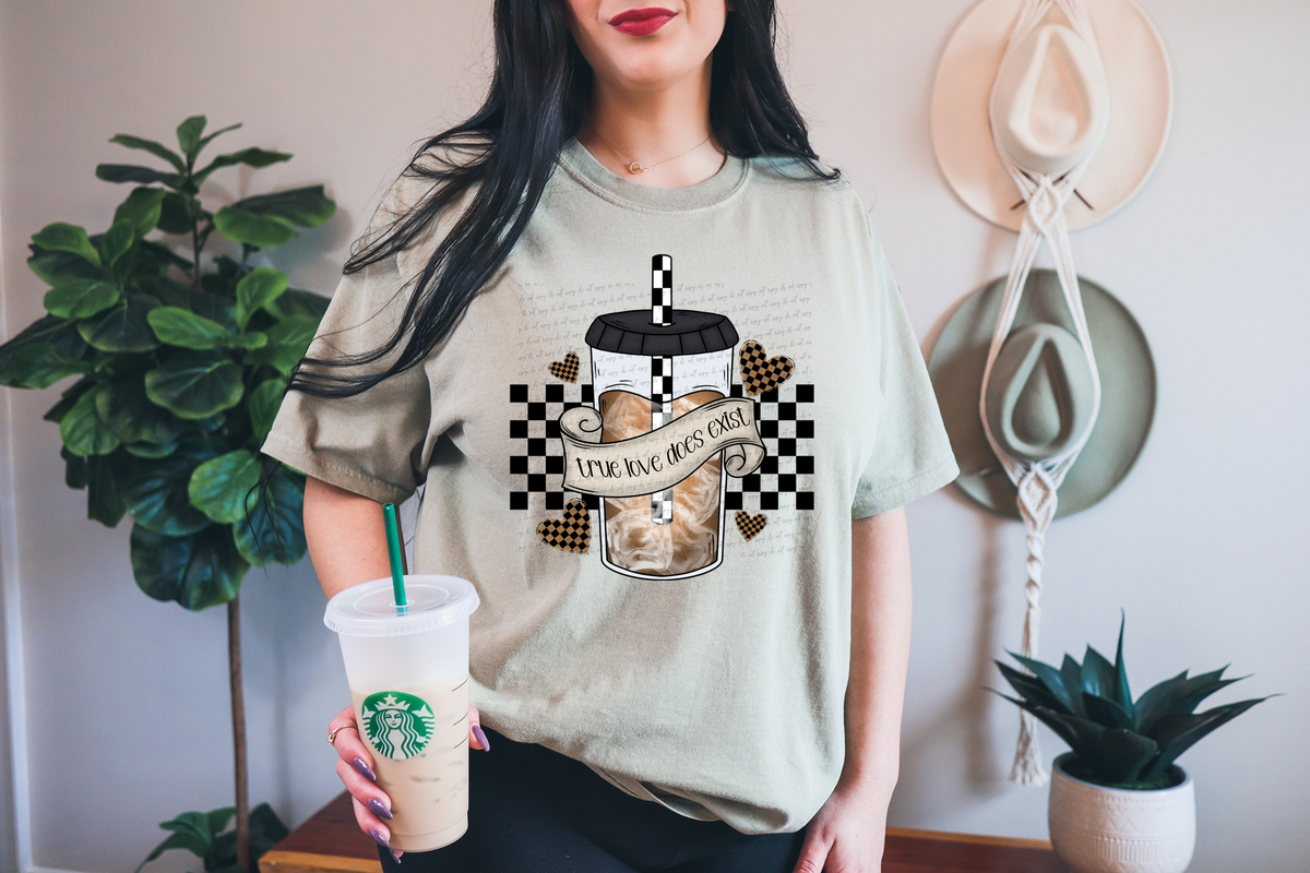True Love Does Exist Coffee Checkered Hearts 74768 DTF Transfer
