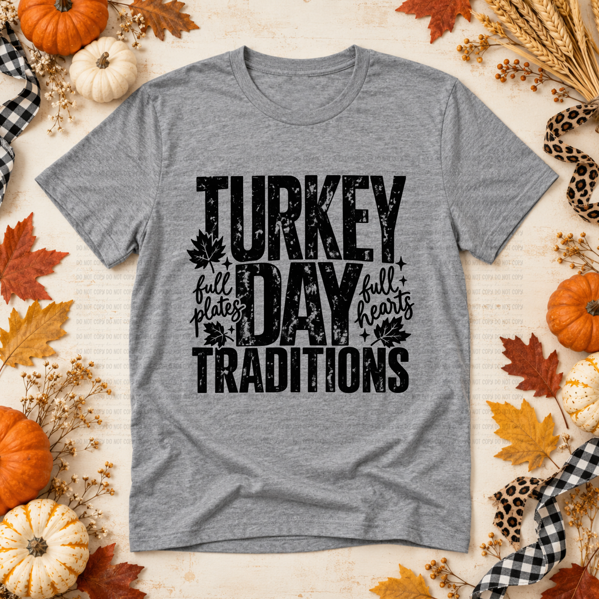 Turkey day traditions full plates full hearts BLACK (Revel) DTF Transfer