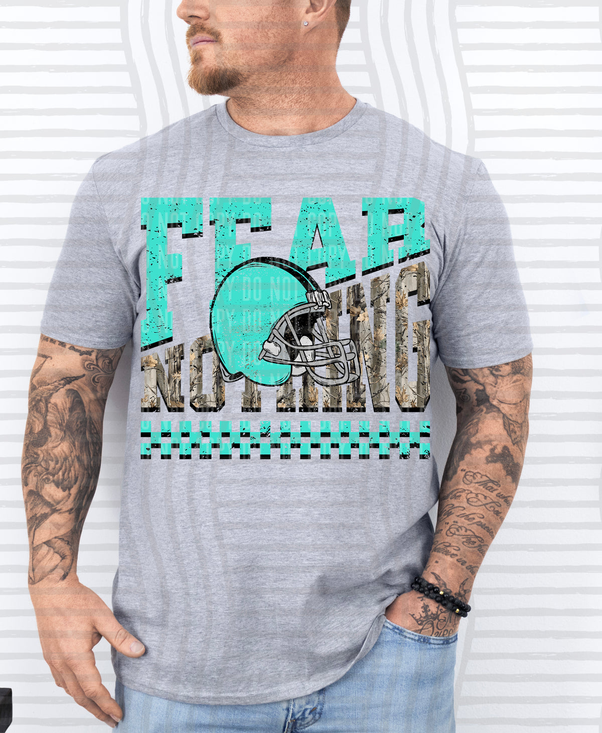 Turquoise and camo fear nothing (Caplinger) DTF Transfer