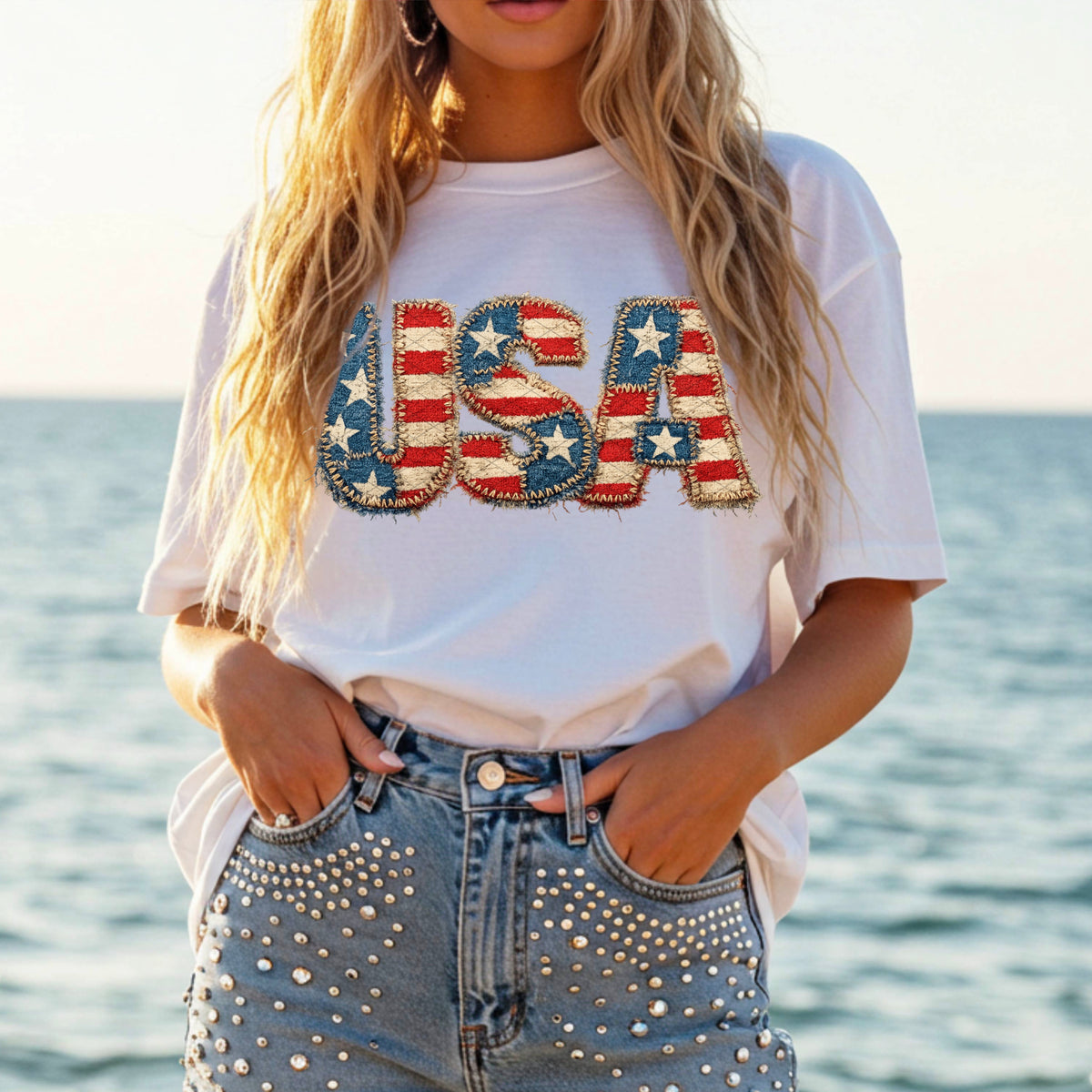 USA distressed faux fabric (SDD) DTF Transfer