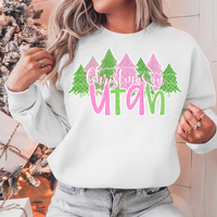 Christmas In Utah Green Pink White Outline 74360 DTF Transfer